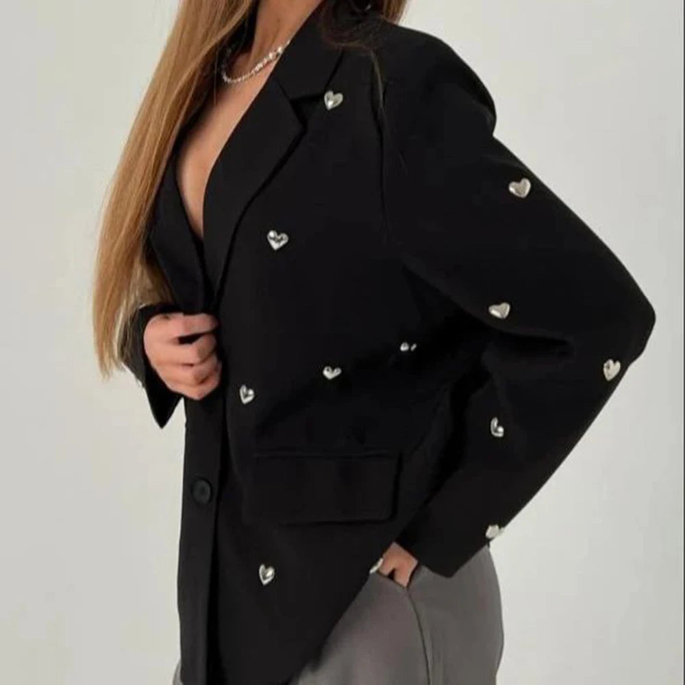 Heart Blazers For Women. Long Sleeve Patchwork Pockets Chic Blazer Female Fashion New