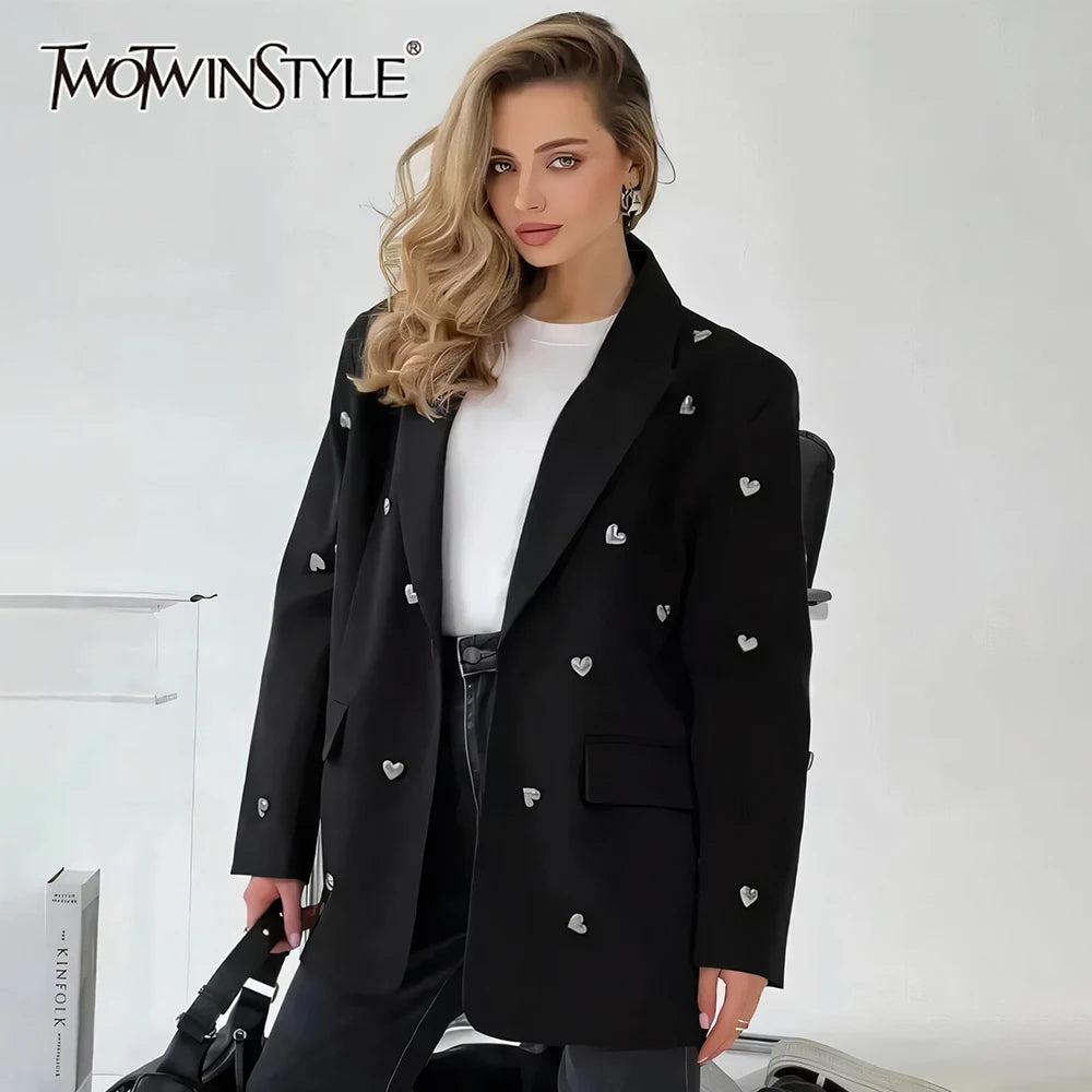 Heart Blazers For Women. Long Sleeve Patchwork Pockets Chic Blazer Female Fashion New