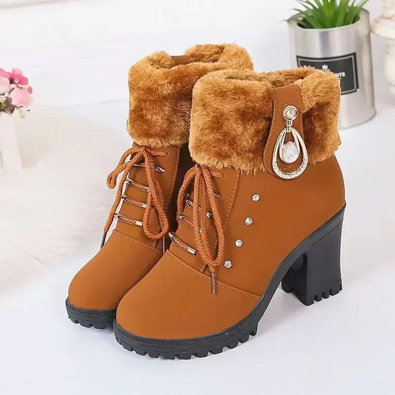 Warm High Heel Female Short Elegant Botas Shoes