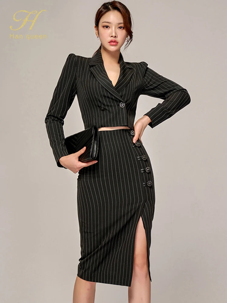 2-Piece Suits Women Elegant Blazer & Simple Sheath Pencil Skirts