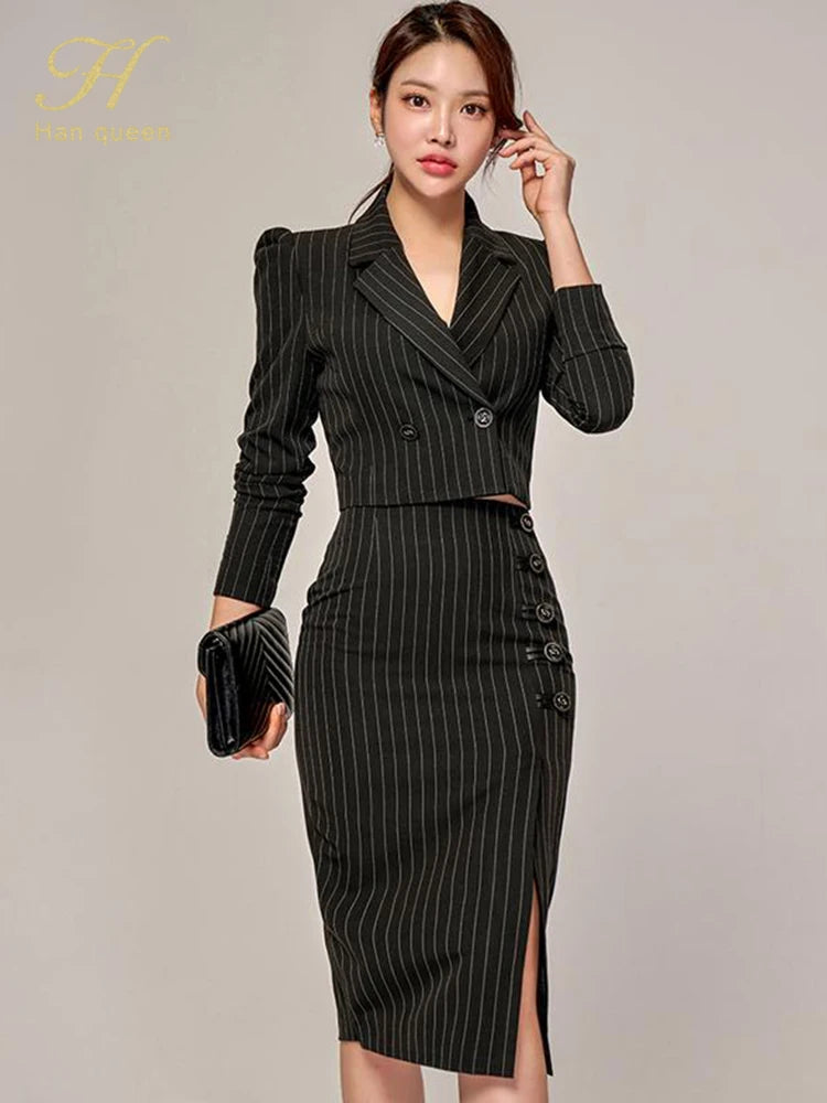 2-Piece Suits Women Elegant Blazer & Simple Sheath Pencil Skirts