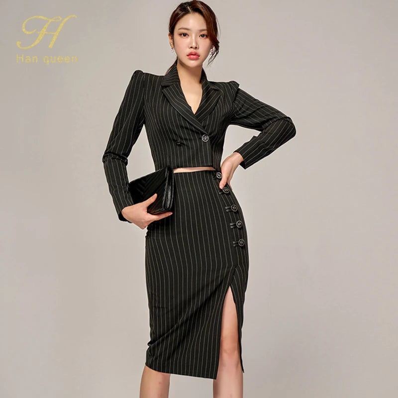 2-Piece Suits Women Elegant Blazer & Simple Sheath Pencil Skirts