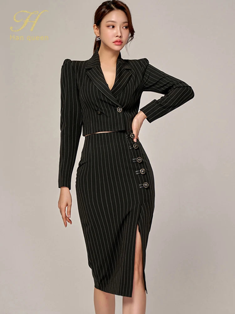 2-Piece Suits Women Elegant Blazer & Simple Sheath Pencil Skirts